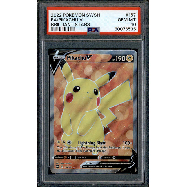 Pikachu V - 157/172 - PSA 10 - Full Art - Brilliant Stars - Pokemon - 76535