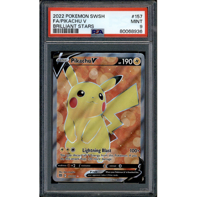 Pikachu V - 157/172 - PSA 9 - Full Art - Brilliant Stars - Pokemon - 68936