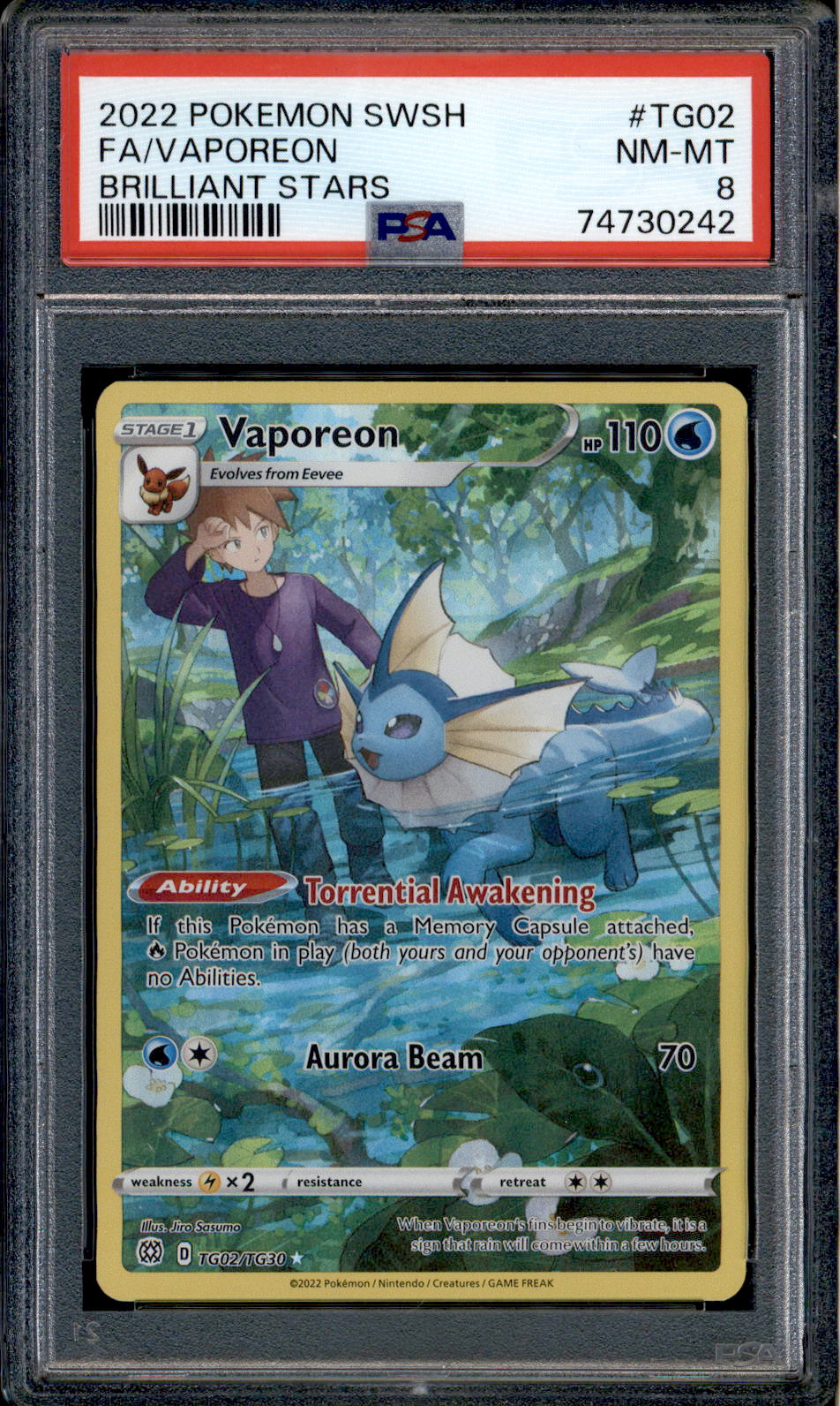 Vaporeon - TG02/TG30 - PSA 8 - Full Art - Brilliant Stars - Pokemon