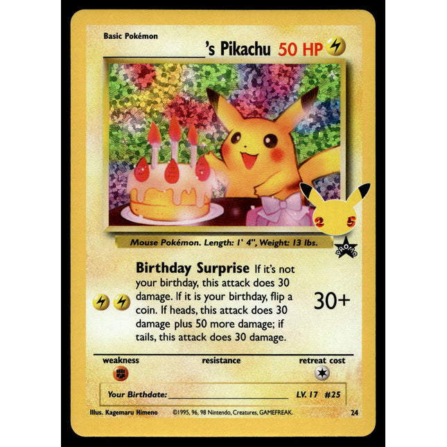 Birthday Pikachu - 24 - NM - Promo - Celebrations - Pokemon - A7-88
