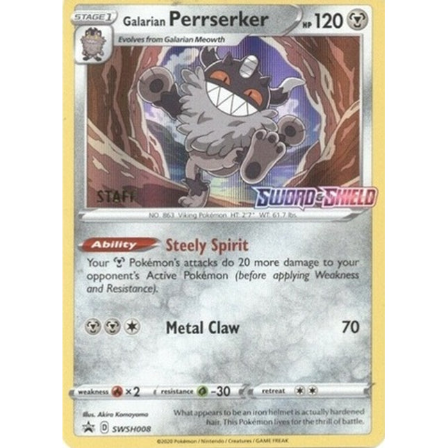 Galarian Perrserker(Staff Prerelease Promo) (SWSH008) [Sword & Shield: Black Star Promos]