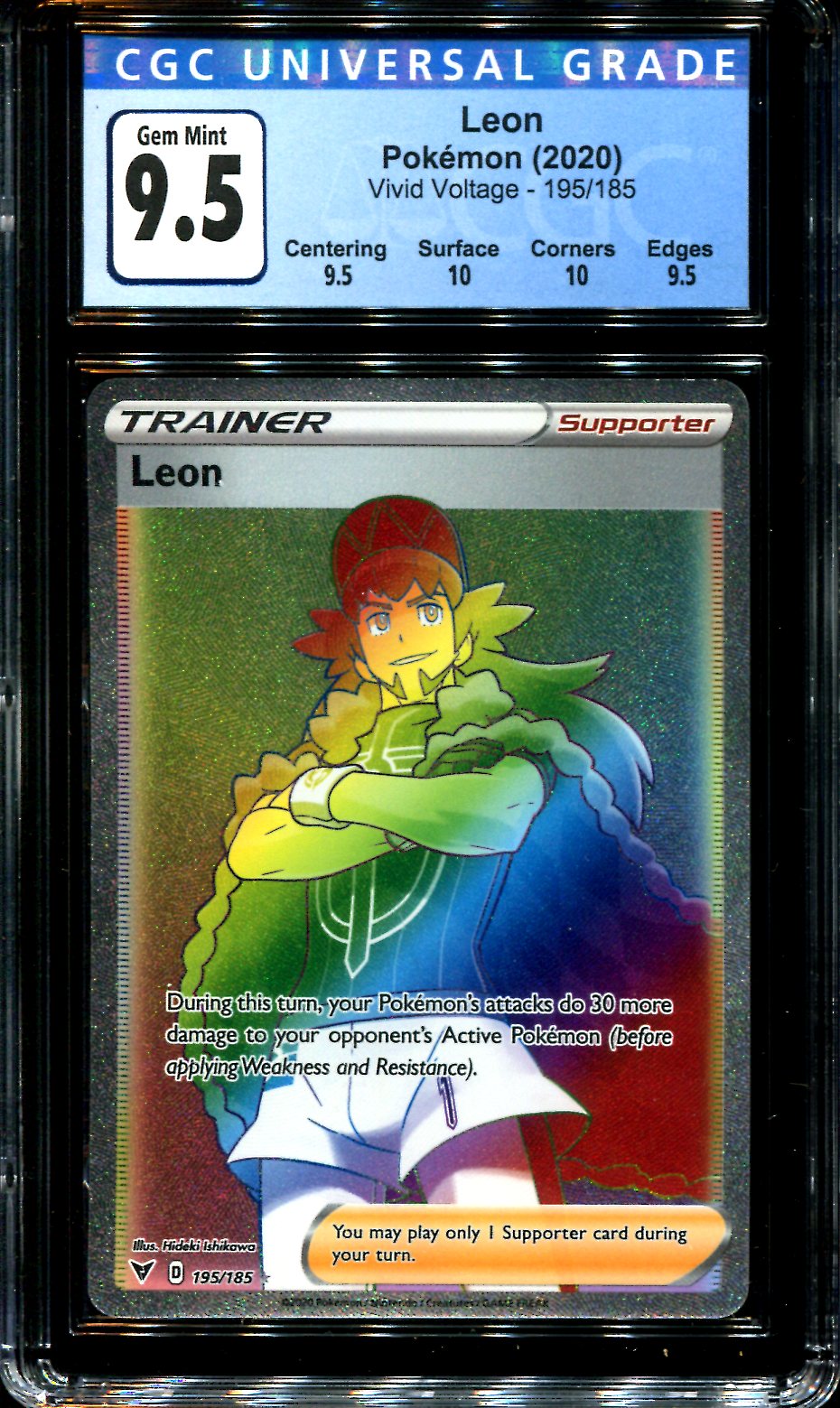 Leon - 195/185 - CGC 9.5 Gem Mint - Hyper Rare - Vivid Voltage - Pokem Squeaks Game World Leon - 195/185 - CGC 9.5 Gem Mint - Hyper Rare - Vivid Voltage - Pokem Squeaks Game World