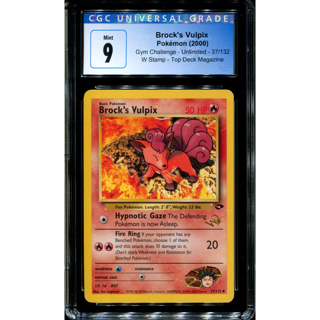 Brock's Vulpix - 37/132 - CGC 9 - Gym Challenge - Unlimited - W Stamp - Pokemon - 92049