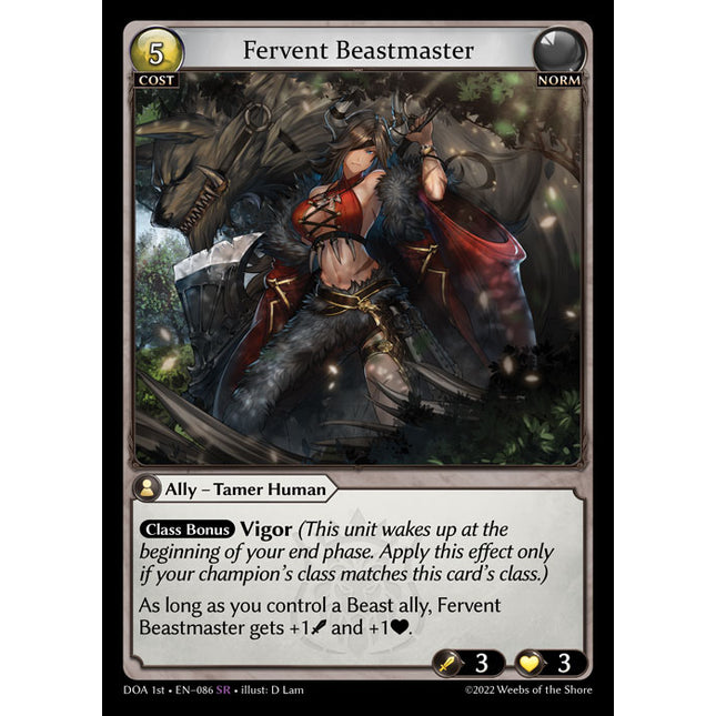 Fervent Beastmaster - DOA 1st EN-086 - Super Rare - Near Mint - Foil - Grand Archive TCG