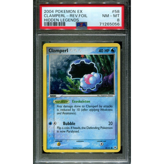 Clamperl - 58/101 - PSA 8 - Reverse Holo - Hidden Legends - Pokemon - 65056