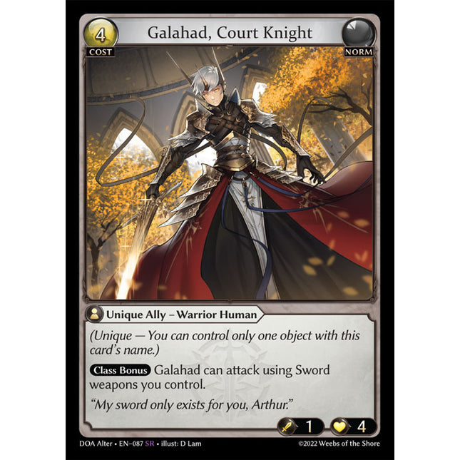 Galahad, Court Knight - DOA Alter EN-087 - x1 - Super Rare - Near Mint - Non-Foil - Grand Archive TCG