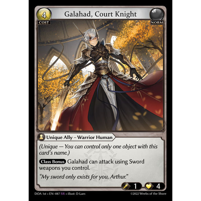 Galahad, Court Knight - DOA 1st EN-087 - Super Rare - Near Mint - Non-Foil - Grand Archive TCG