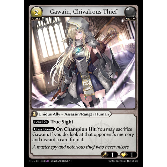 Gawain, Chivalrous Thief - FTC EN-034 - x1 - SR - NM - Foil - Grand Archive TCG