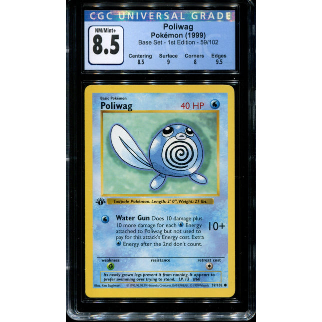 Poliwag - 59/102 - CGC 8.5 NM/Mint + - Pokemon - 1st Edition Shadowless Base Set - 10053