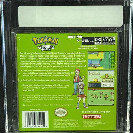 Pokemon Leaf Green w/ Adapter - GBA - VGA 85+ - Gold - Gameboy Advance Nintendo - Brand New Sealed