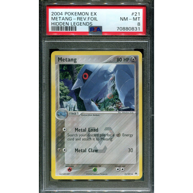 Metang - 21/101 - PSA 8 - Reverse Holo - Hidden Legends - Pokemon - 80831