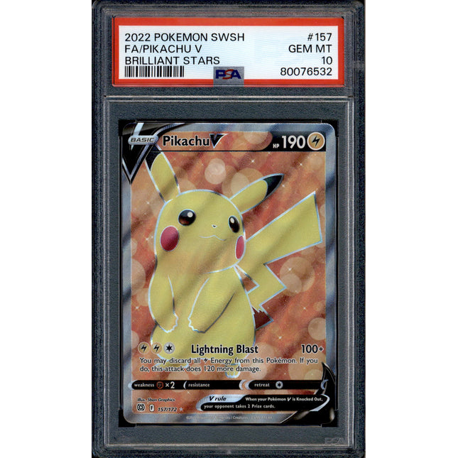 Pikachu V - 157/172 - PSA 10 - Full Art - Brilliant Stars - Pokemon - 76532