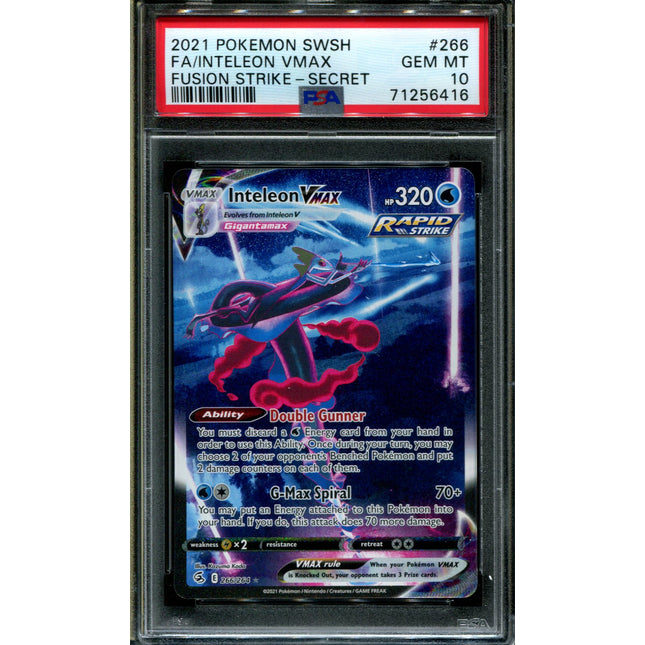 Inteleon Vmax - 266/264 - PSA 10 - Alternate Art - Fusion Strike - Pokemon - 56416