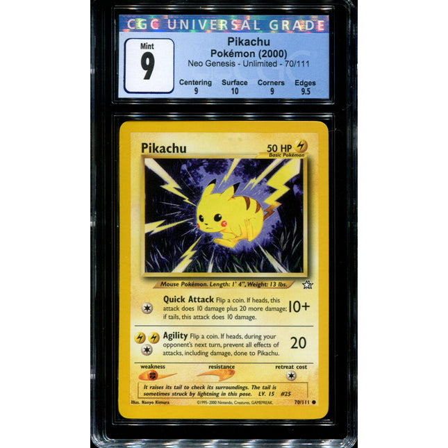 Pikachu - 70/111 - CGC 9 Mint - Unlimited - Neo Genesis - 36437