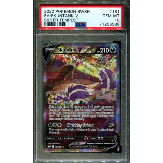 Skuntank V - 181/195 - PSA 10 - Alt Art - Silver Tempest - Pokemon - 56980