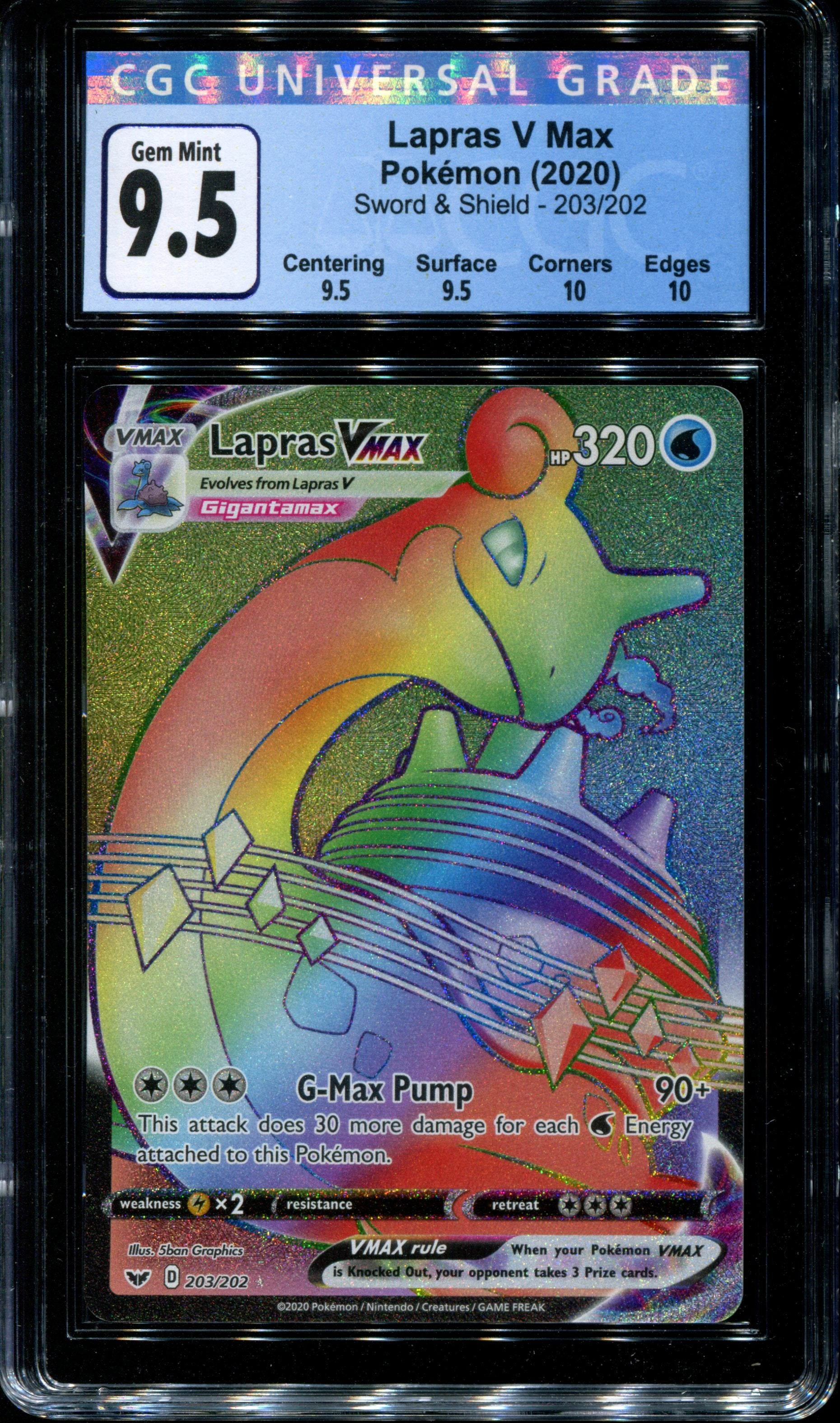 Lapras Vmax - 203/202 - CGC 9.5 Gem Mint - Sword & Shield - 02299 Squeaks Game World Lapras Vmax - 203/202 - CGC 9.5 Gem Mint - Sword & Shield - 02299 Squeaks Game World