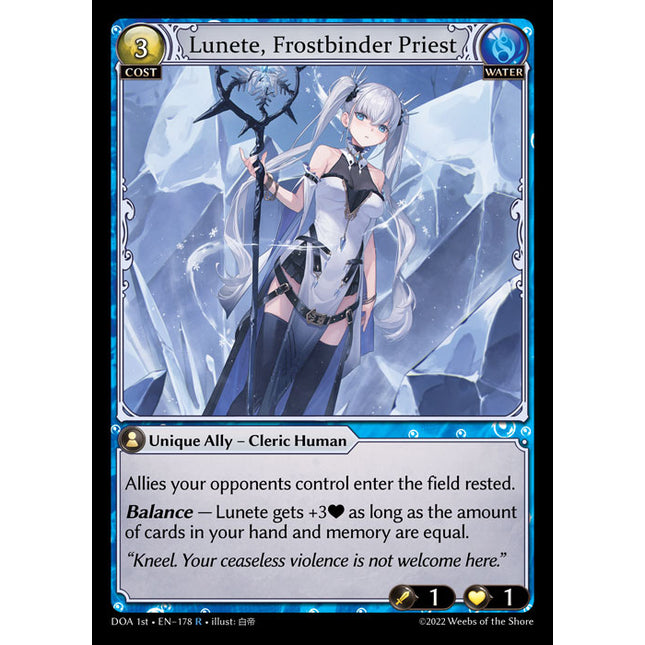 Lunete, Frostbinder Priest - DOA 1st EN-178 - Rare - Near Mint - Foil - Grand Archive TCG