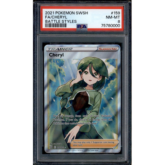 Cheryl - 159/163 - PSA 8 - Full Art - Battle Styles - Pokemon - 80000