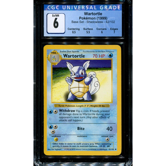 Wartortle - 42/102 - CGC 6 - Shadowless - Base Set - Pokemon - 36201