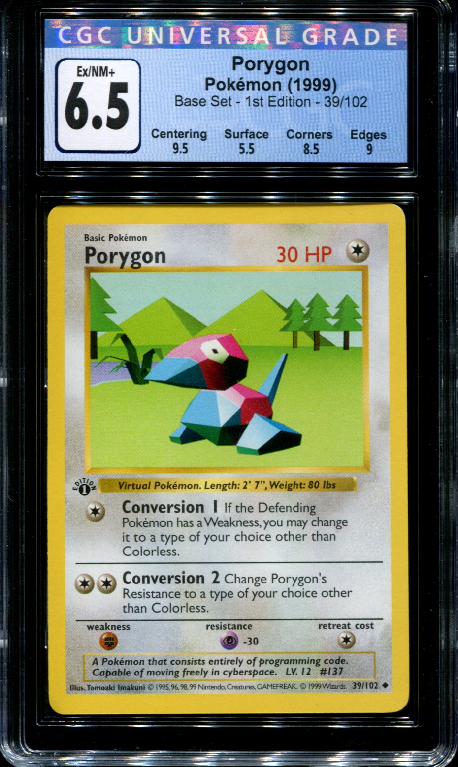 Porygon - 39/102 - CGC 6.5 - 1st Edition Shadowless - Base Set - Pokemon -  65034