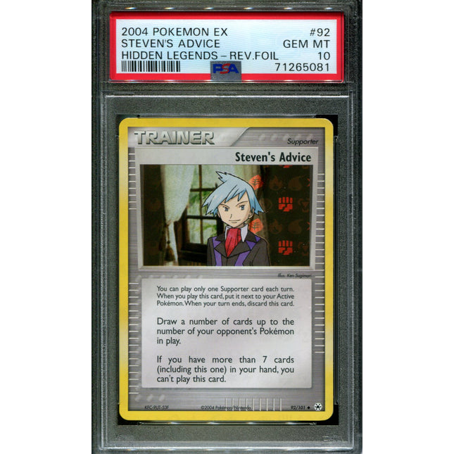 Steven's Advice - 92/101 - PSA 10 - Reverse Holo - Hidden Legends - Pokemon - 65081