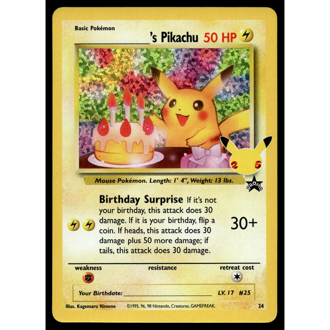 Birthday Pikachu - 24 - NM - Promo - Celebrations - Pokemon - A7-91