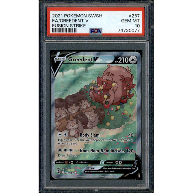 Greedent V - 257/264 - PSA 10 - Alt Art - Fusion Strike - Pokemon - 30077