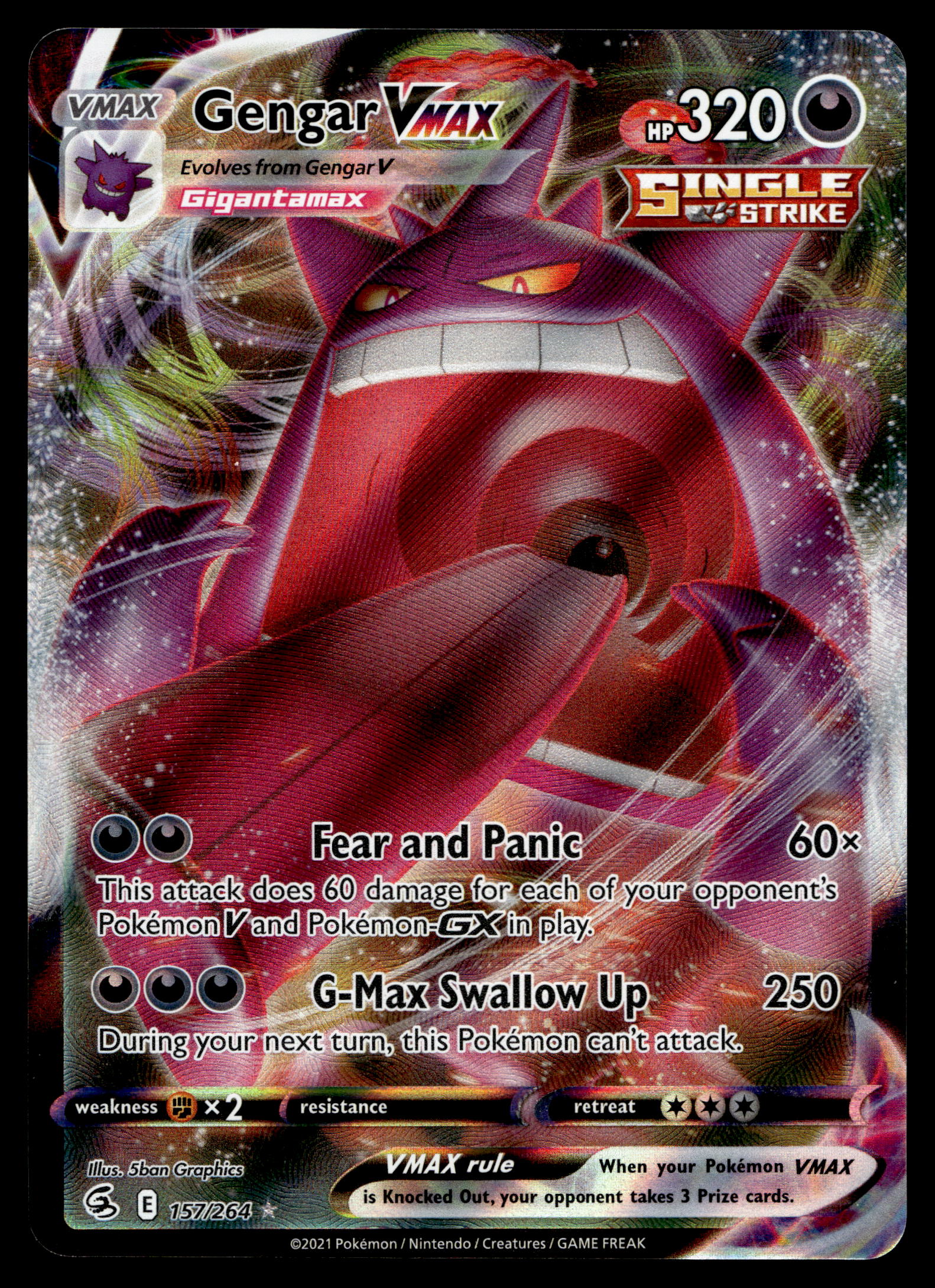 Gengar Vmax - 157/264 - NM - Ultra Rare - Fusion Strike - Pokemon - A9 Squeaks Game World Gengar Vmax - 157/264 - NM - Ultra Rare - Fusion Strike - Pokemon - A9 Squeaks Game World