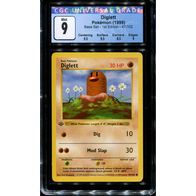 Diglett - 47/102 - CGC 9 Mint - Pokemon - 1st Edition Shadowless Base Set - 10046
