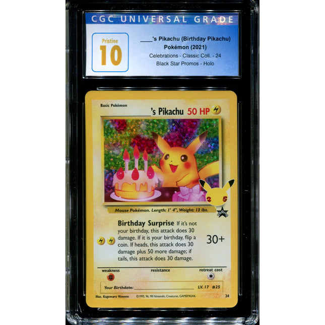 Birthday Pikachu - 24 - CGC 10 - Celebrations - Black Star Promo - Pokemon - 91050