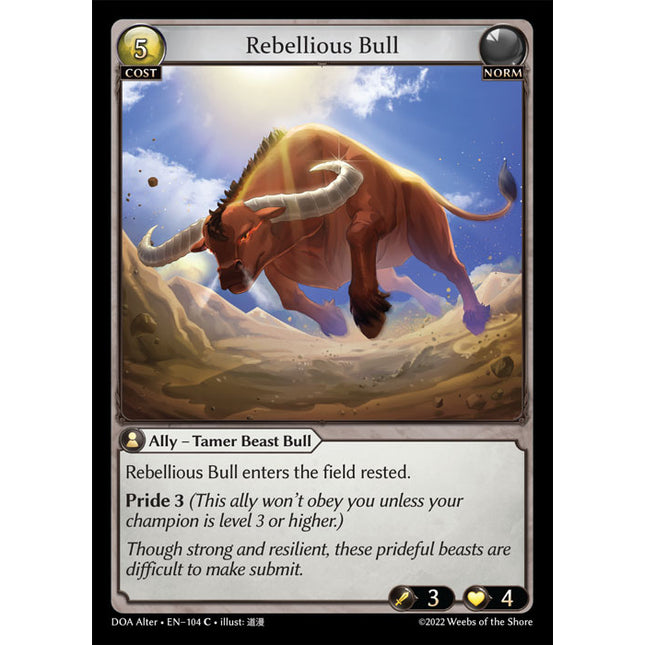 Rebellious Bull - DOA Alter EN-104 - x4 - Common - Near Mint - Non-Foil - Grand Archive TCG