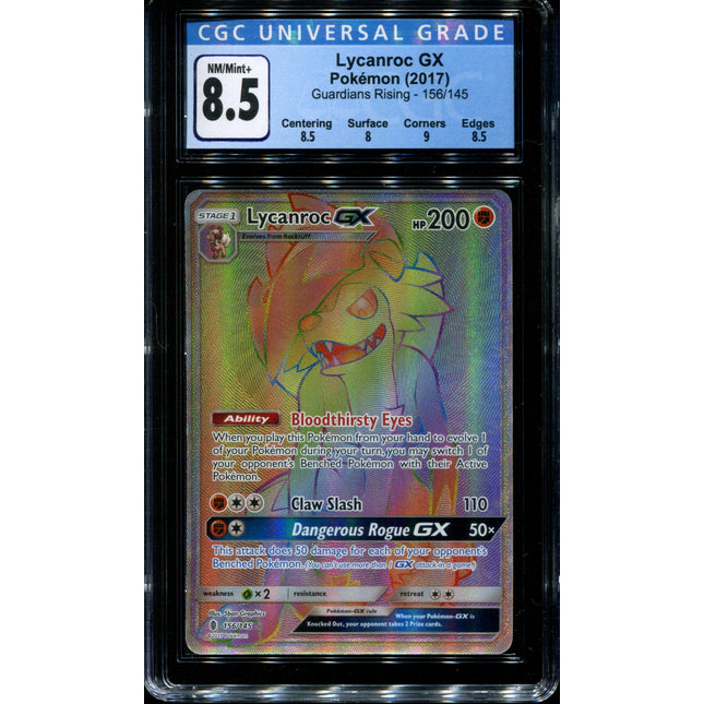 Lycanroc GX - 156/145 - CGC 8.5 NM/Mint+ - Guardians Rising - 02253