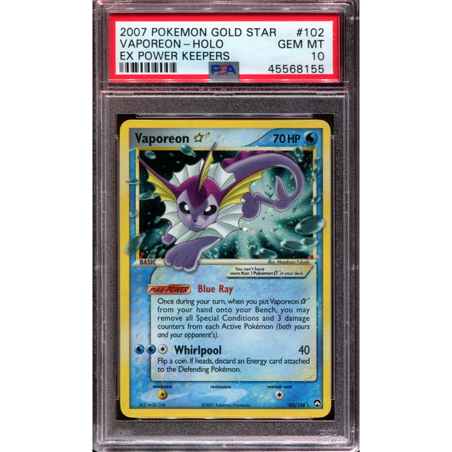 Vaporeon Gold Star - 102/108 - PSA 10 - EX Power Keepers - 68155