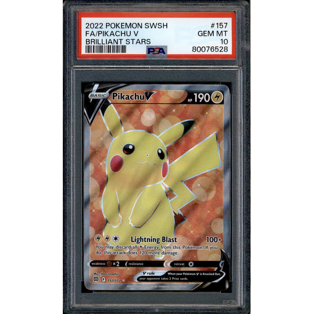 Pikachu V - 157/172 - PSA 10 - Full Art - Brilliant Stars - Pokemon - 76528