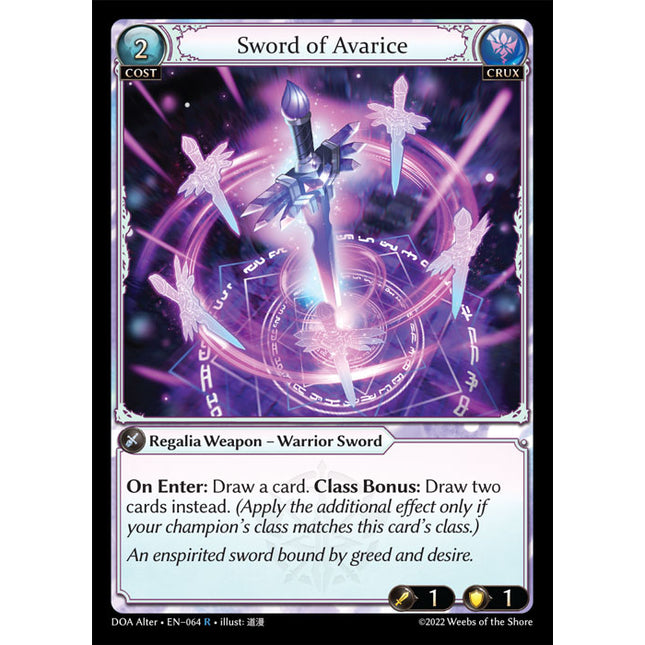 Sword of Avarice - DOA Alter EN-064 - x1 - Rare - Near Mint - Non-Foil - Grand Archive TCG
