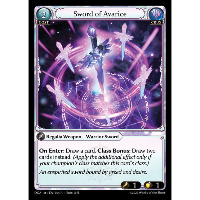 Sword of Avarice - DOA 1st EN-064 - Rare - Near Mint - Foil - Grand Archive TCG