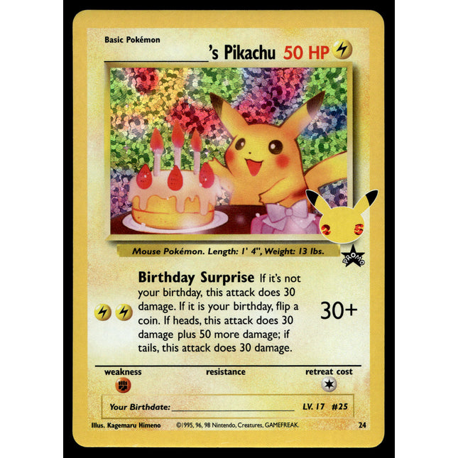 Birthday Pikachu - 24 - NM - Promo - Celebrations - Pokemon - A7-86
