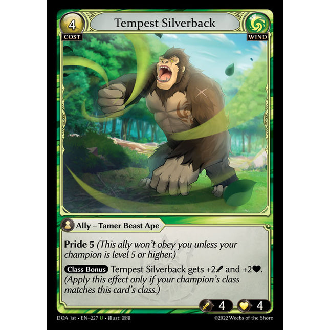 Tempest Silverback - DOA 1st EN-227 - Uncommon - Near Mint - Non-Foil - Grand Archive TCG