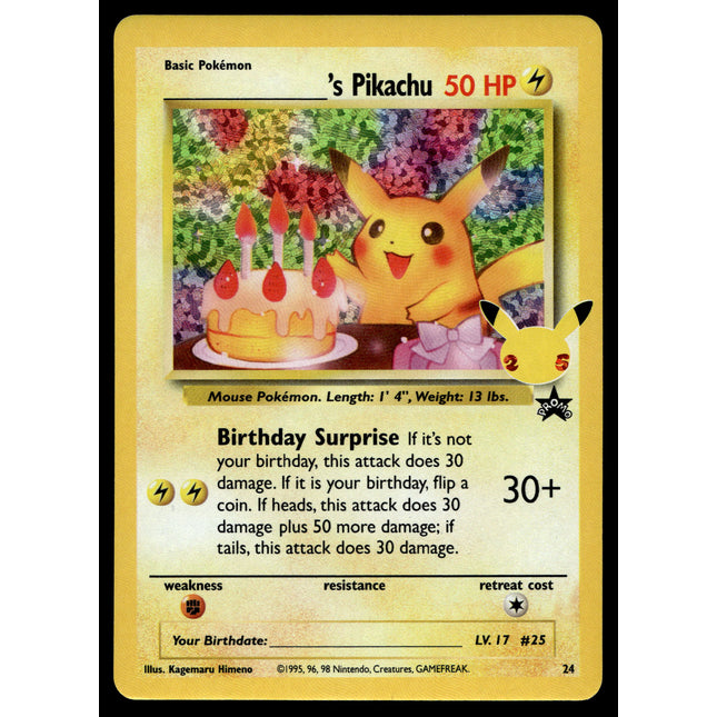 Birthday Pikachu - 24 - NM - Promo - Celebrations - Pokemon - A7-87