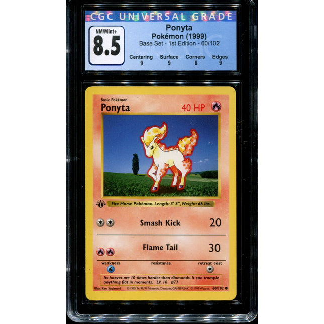 Ponyta - 60/102 - CGC 8.5 NM/Mint + - Pokemon - 1st Edition Shadowless Base Set - 10052