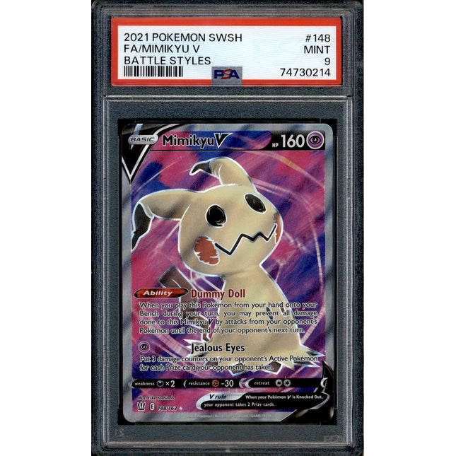Mimikyu V - 148/163 - PSA 9 - Full Art - Battle Styles - Pokemon - 30214