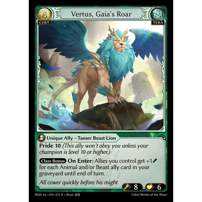 Vertus, Gaia's Roar - DOA 1st EN-275 - Rare - Near Mint - Foil - Grand Archive TCG