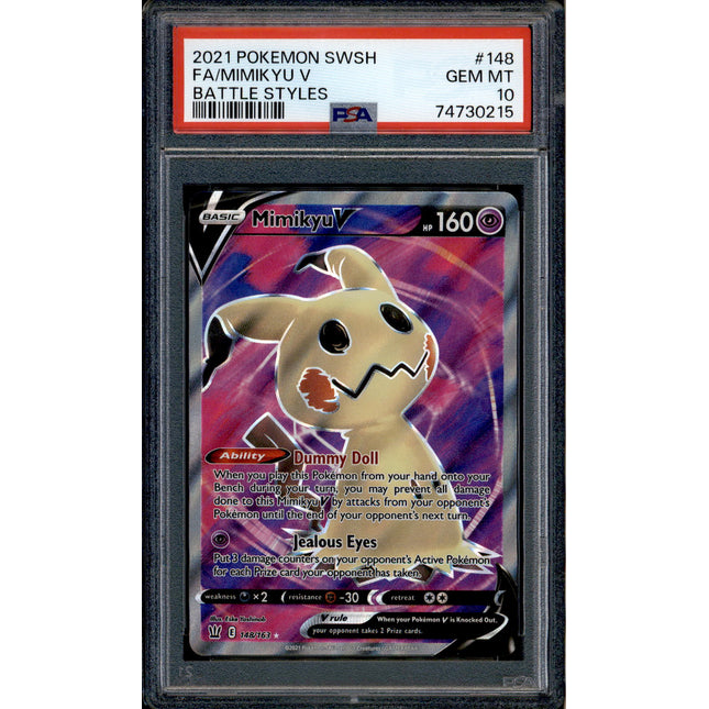 Mimikyu V - 148/163 - PSA 10 - Full Art - Battle Styles - Pokemon - 30215