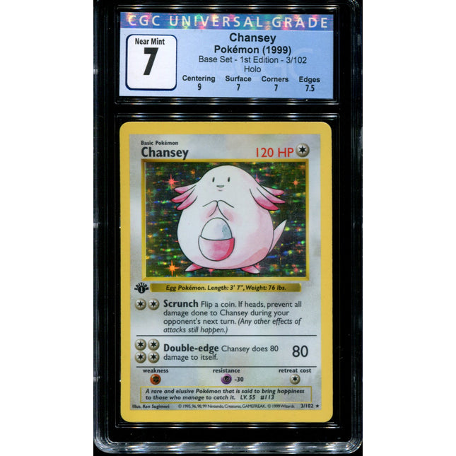 Chansey - 3/102 - CGC 7 Near Mint - Pokemon - 1st Edition Shadowless Base Set - 26025