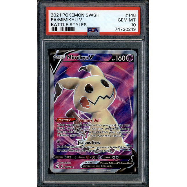 Mimikyu V - 148/163 - PSA 10 - Full Art - Battle Styles - Pokemon - 30219