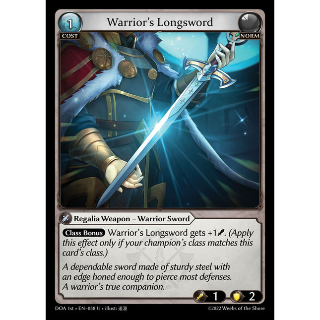 Warrior's Longsword - DOA 1st EN-058 - Uncommon - Near Mint - Non-Foil - Grand Archive TCG