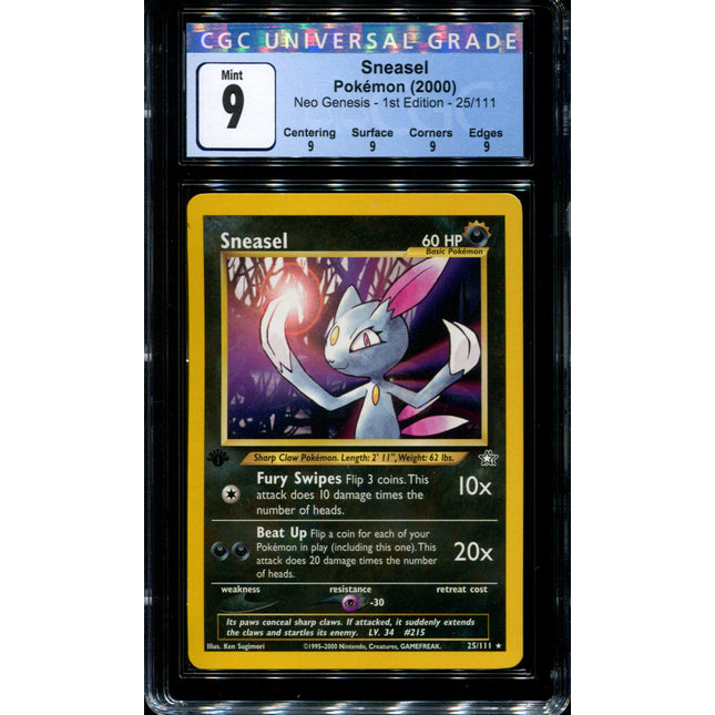 Sneasel - 25/111 - CGC 9 Mint - 1st Edition - Neo Genesis - 36486