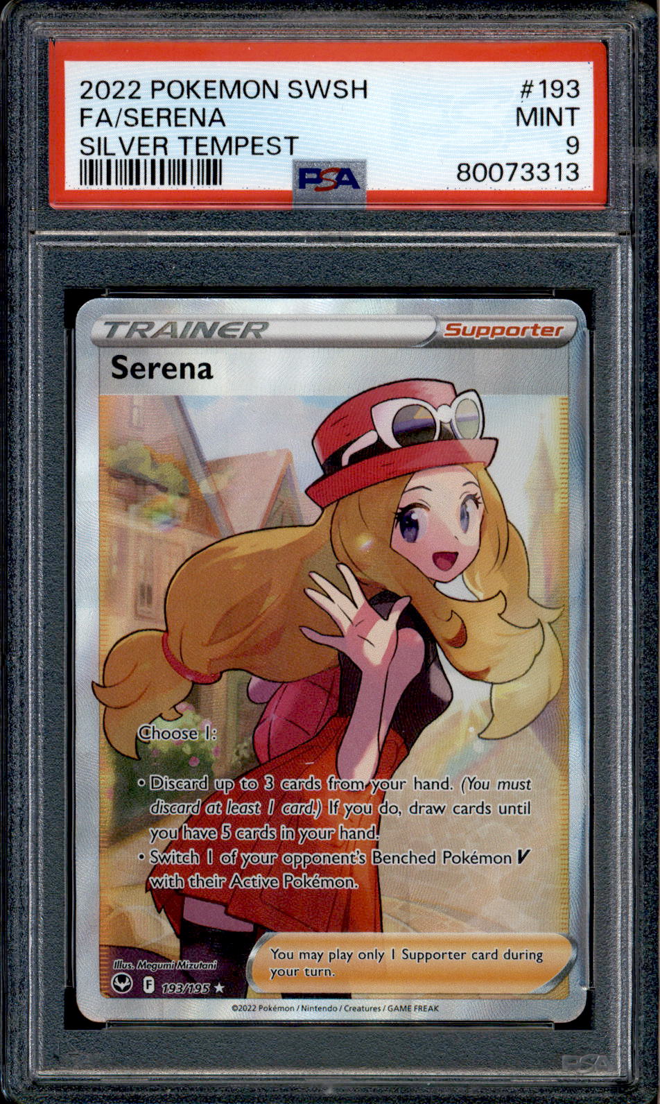 Serena - 193/195 - PSA 9 - Full Art - Silver Tempest - Pokemon - 73313 Squeaks Game World Serena - 193/195 - PSA 9 - Full Art - Silver Tempest - Pokemon - 73313 Squeaks Game World