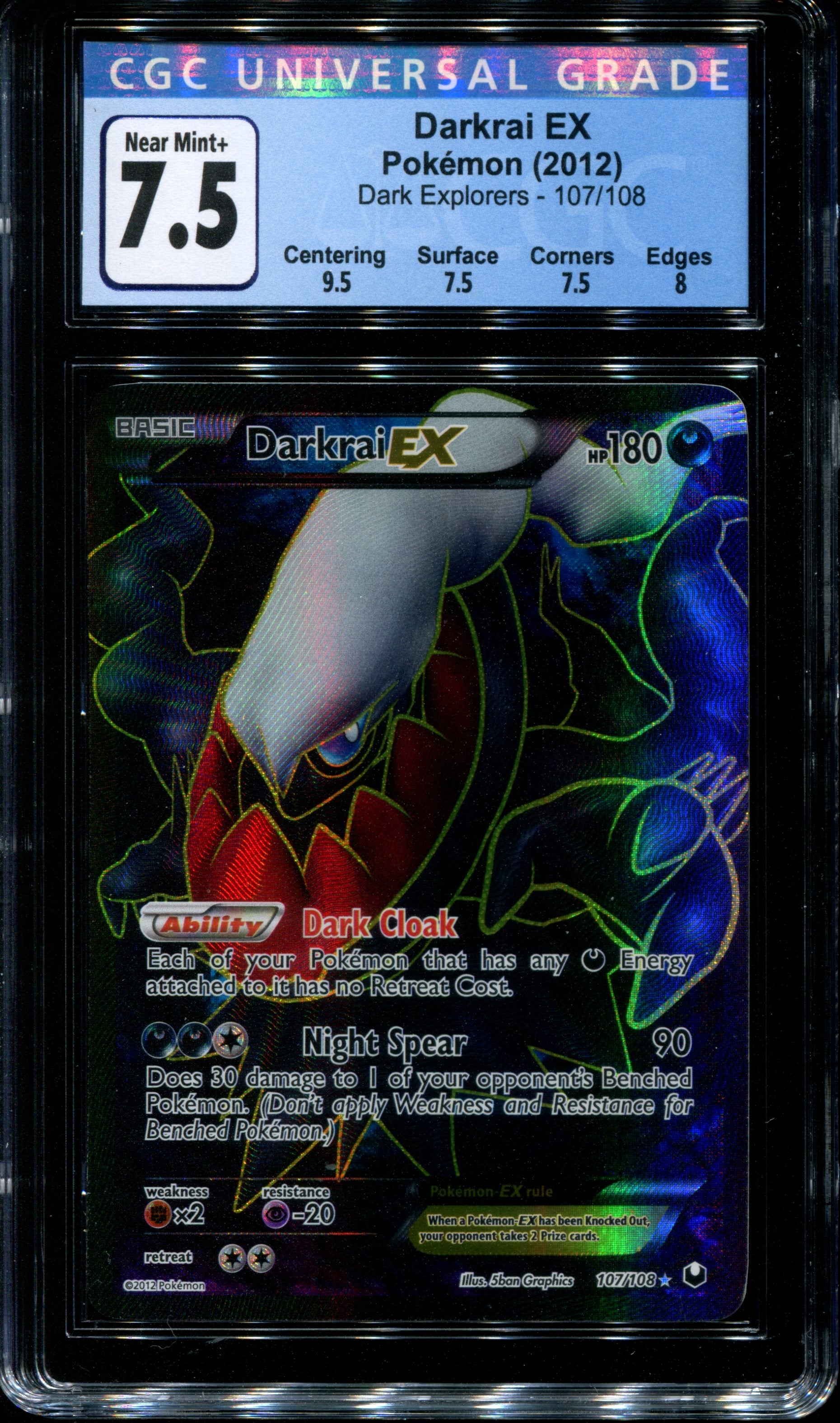 darkrai ex pokemon card price Darkrai EX - 107/108 - CGC 7.5 Near Mint+ - Dark Explorers