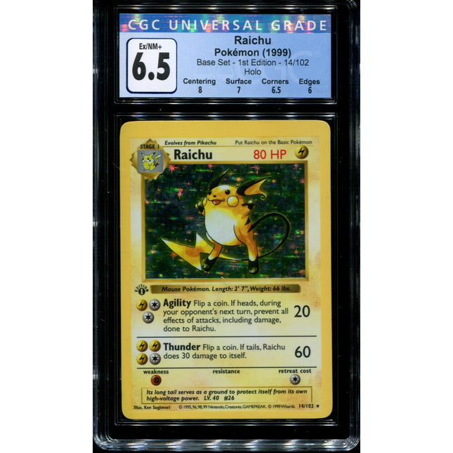 Raichu - 1st Edition - 14/102 - CGC 6.5 Ex/NM+ - Base Set - Shadowless - Pokemon - 68016
